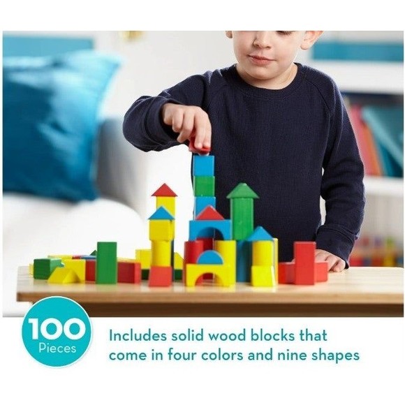 Melissa & Doug Wooden Building Blocks Set - 100 Blocks in 4 Colors and 9 Shapes - Picture 2 of 4